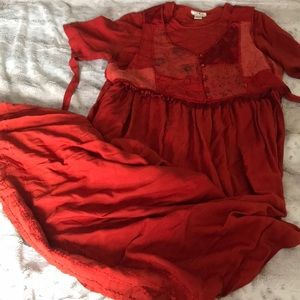 Boho gypsy embroidered dress L Blood orange vest top festival Victoria Moon 🌙